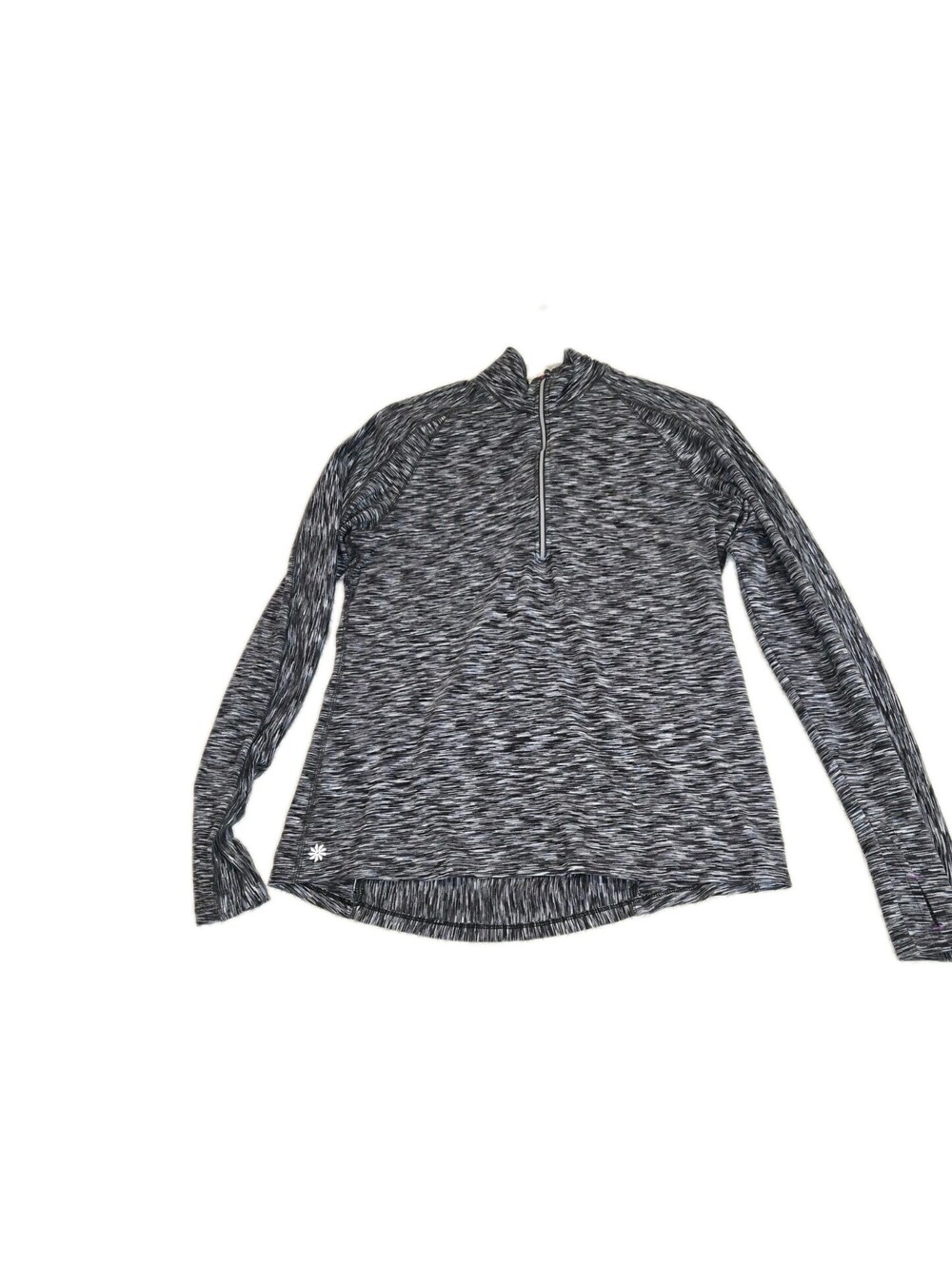 ladies athleta tops sz large Gray Marled Long Sleeve Back Zip Pocket 3/4...